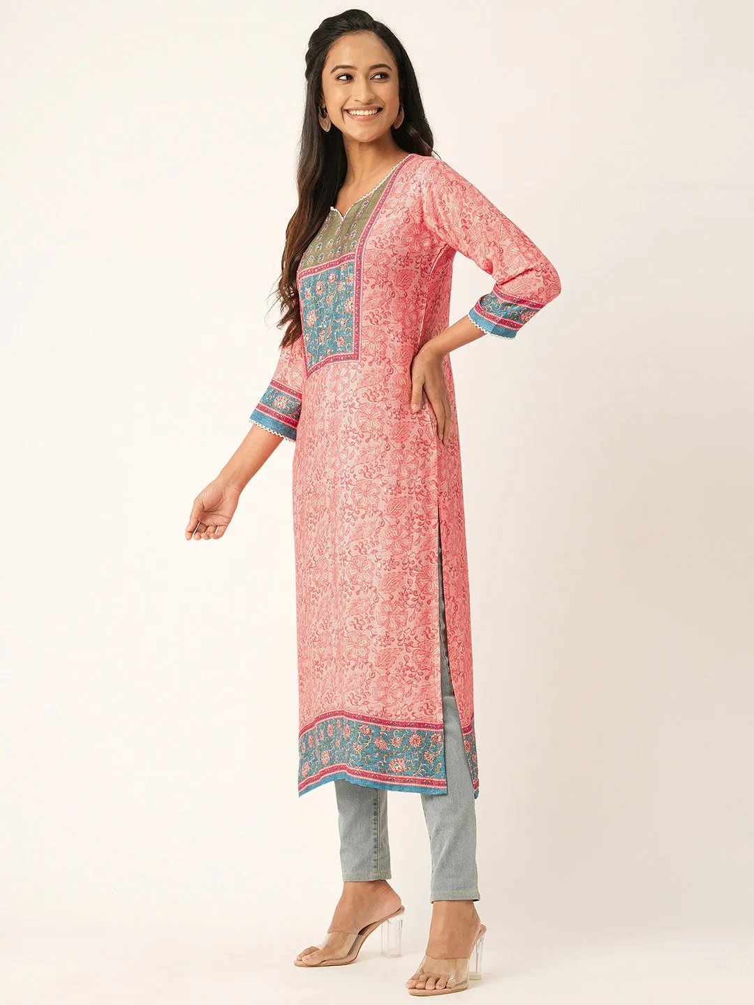 Peach Comfort Fit Silk Kurta for Women Online in India - Zola