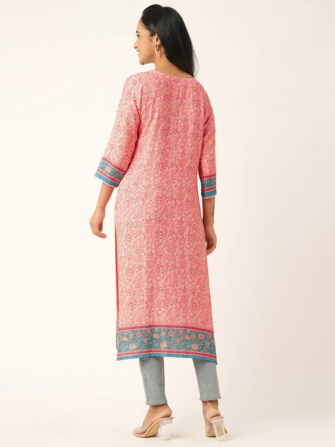 Peach Comfort Fit Silk Kurta for Women Online in India - Zola