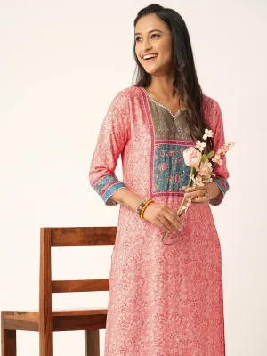 Peach Comfort Fit Silk Kurta for Women Online in India - Zola