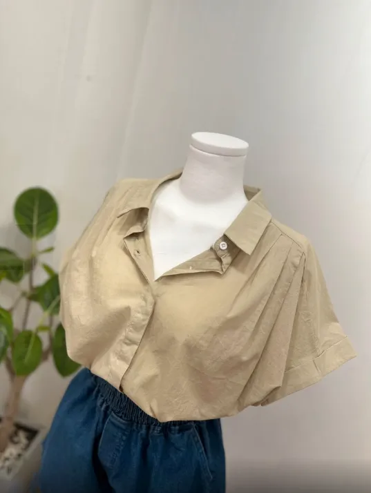 Pleated Over Fit Short Sleeve Shirts