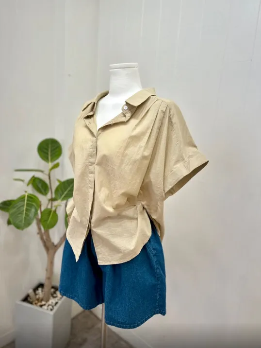 Pleated Over Fit Short Sleeve Shirts