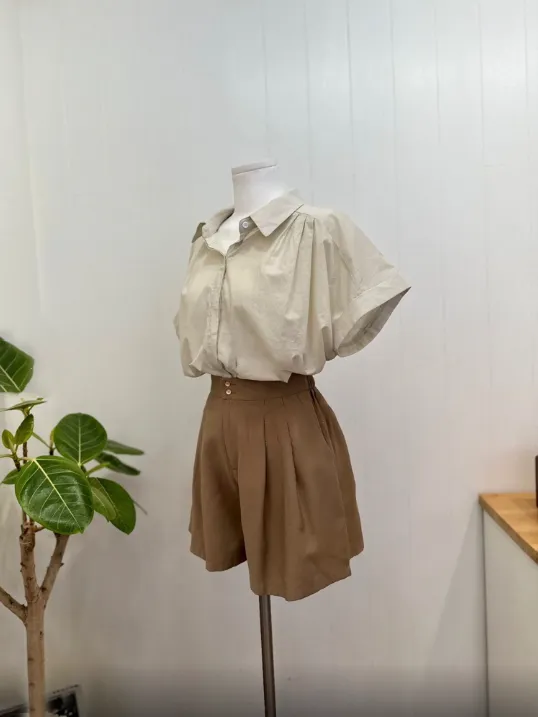 Pleated Over Fit Short Sleeve Shirts