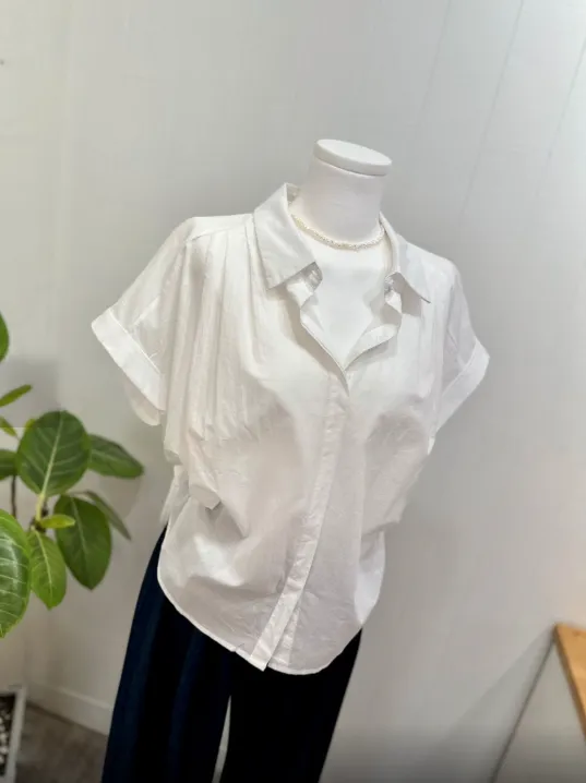 Pleated Over Fit Short Sleeve Shirts