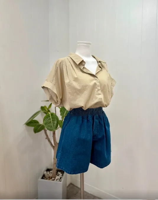 Pleated Over Fit Short Sleeve Shirts