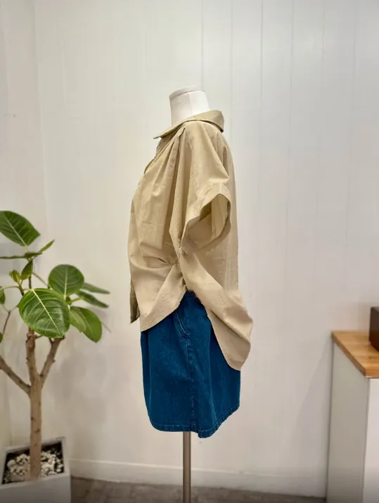 Pleated Over Fit Short Sleeve Shirts