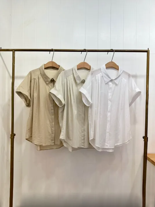 Pleated Over Fit Short Sleeve Shirts
