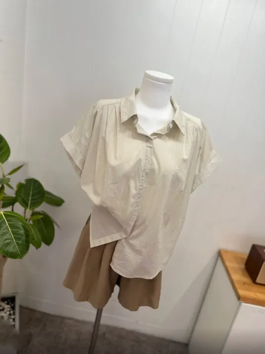 Pleated Over Fit Short Sleeve Shirts