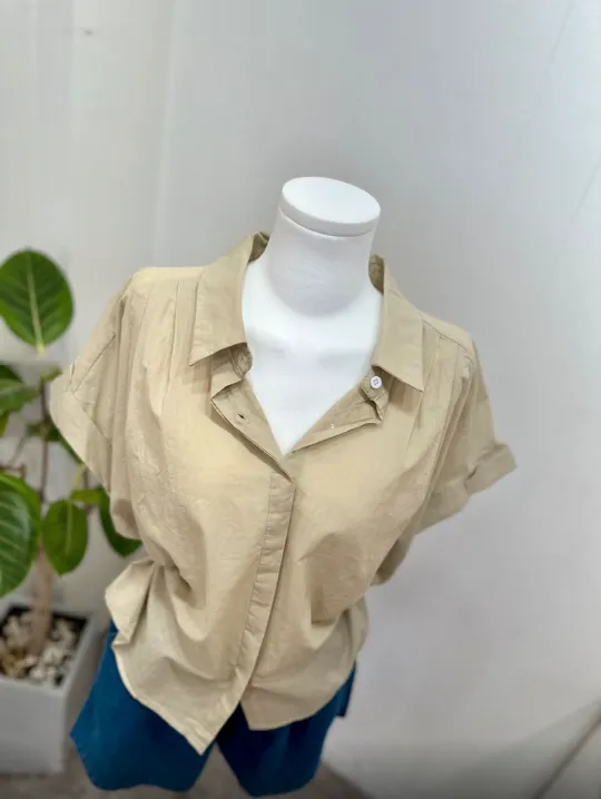 Pleated Over Fit Short Sleeve Shirts