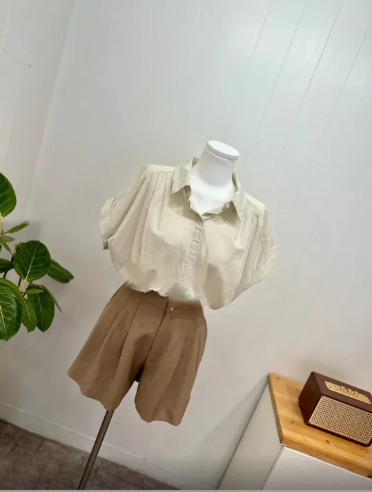 Pleated Over Fit Short Sleeve Shirts