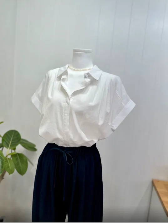 Pleated Over Fit Short Sleeve Shirts