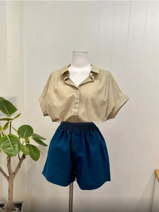 Pleated Over Fit Short Sleeve Shirts