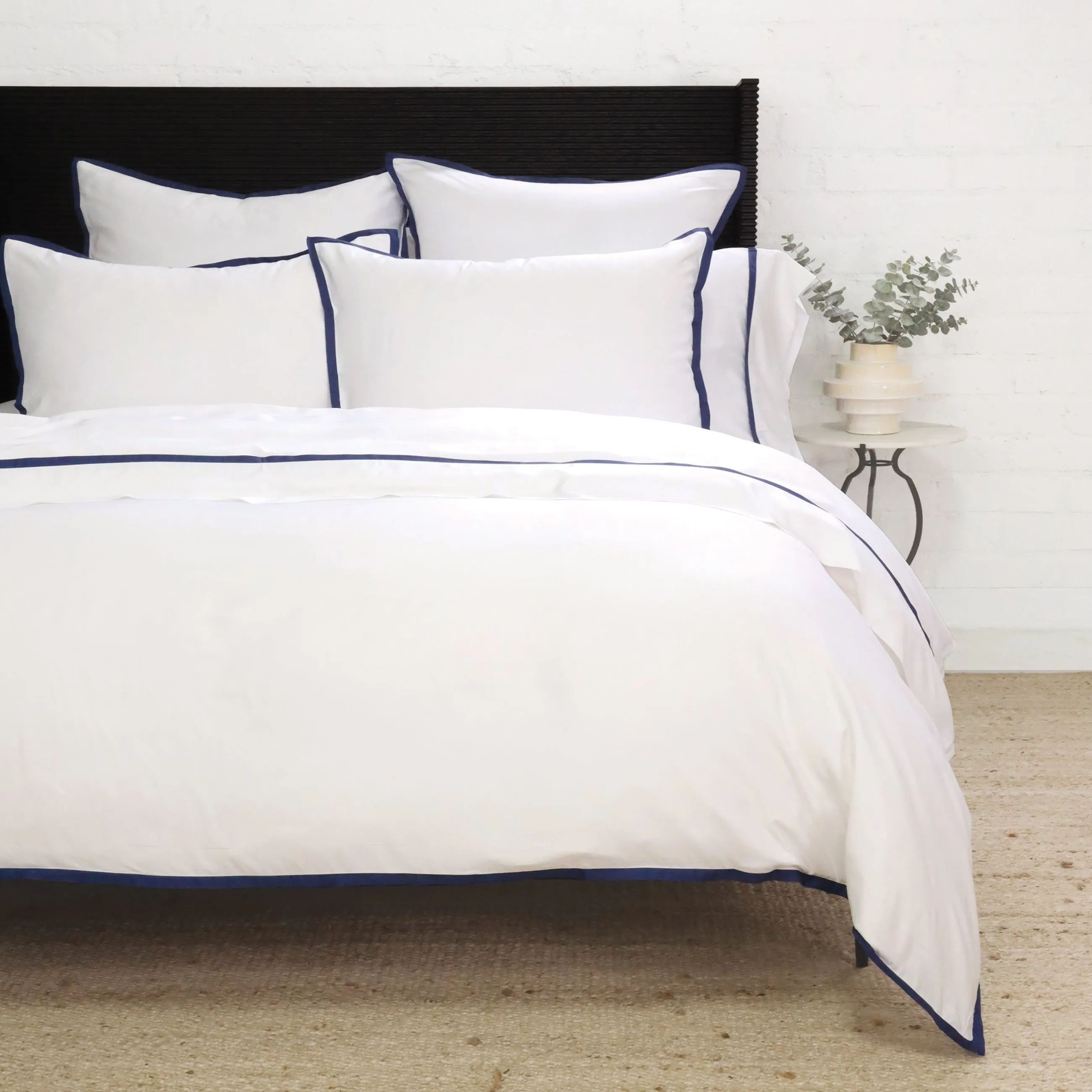 Pom Pom at Home Langston Bamboo Sateen Duvet Cover Set ~ Navy Flange ~ Available in Twin, Queen and King Sizes