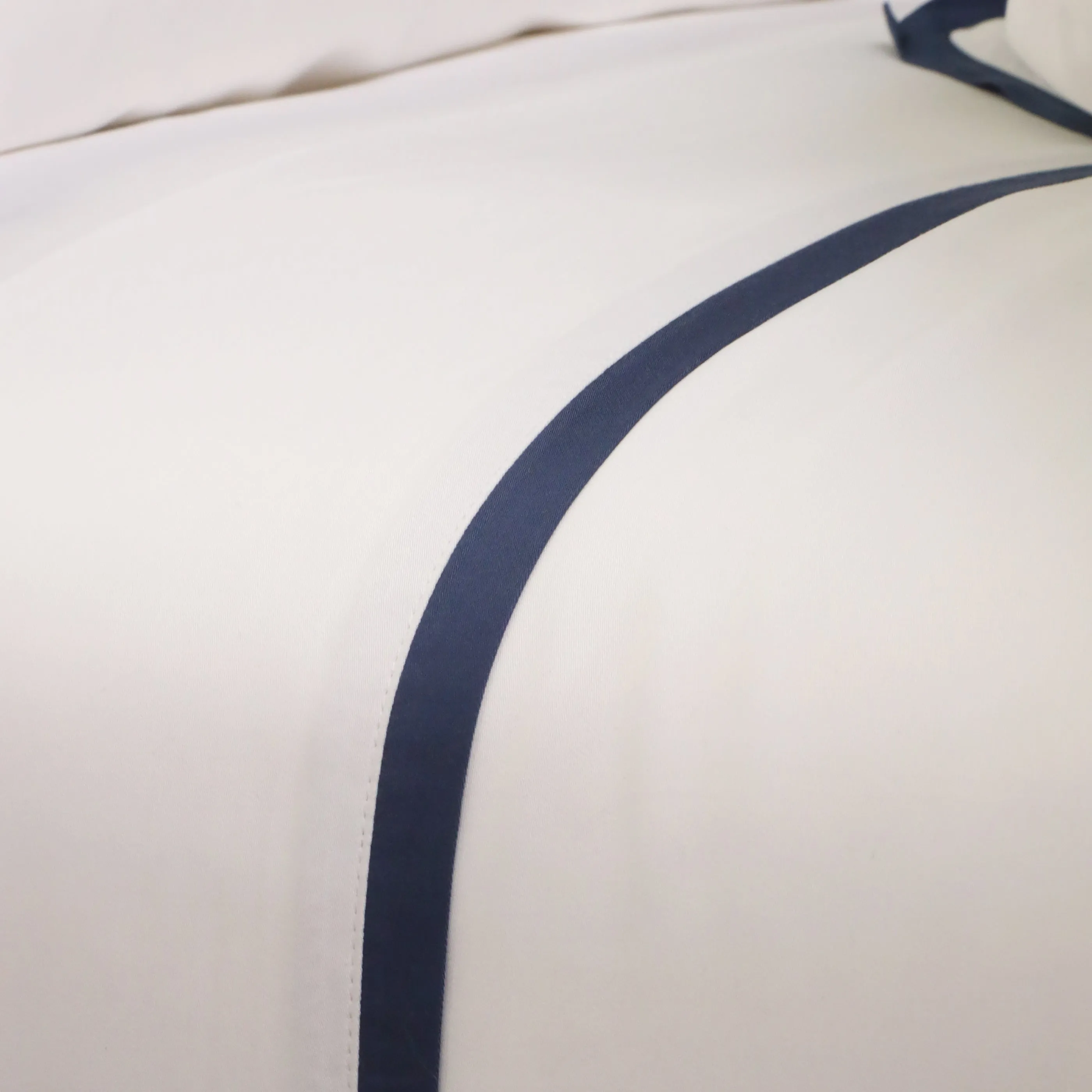 Pom Pom at Home Langston Bamboo Sateen Duvet Cover Set ~ Navy Flange ~ Available in Twin, Queen and King Sizes