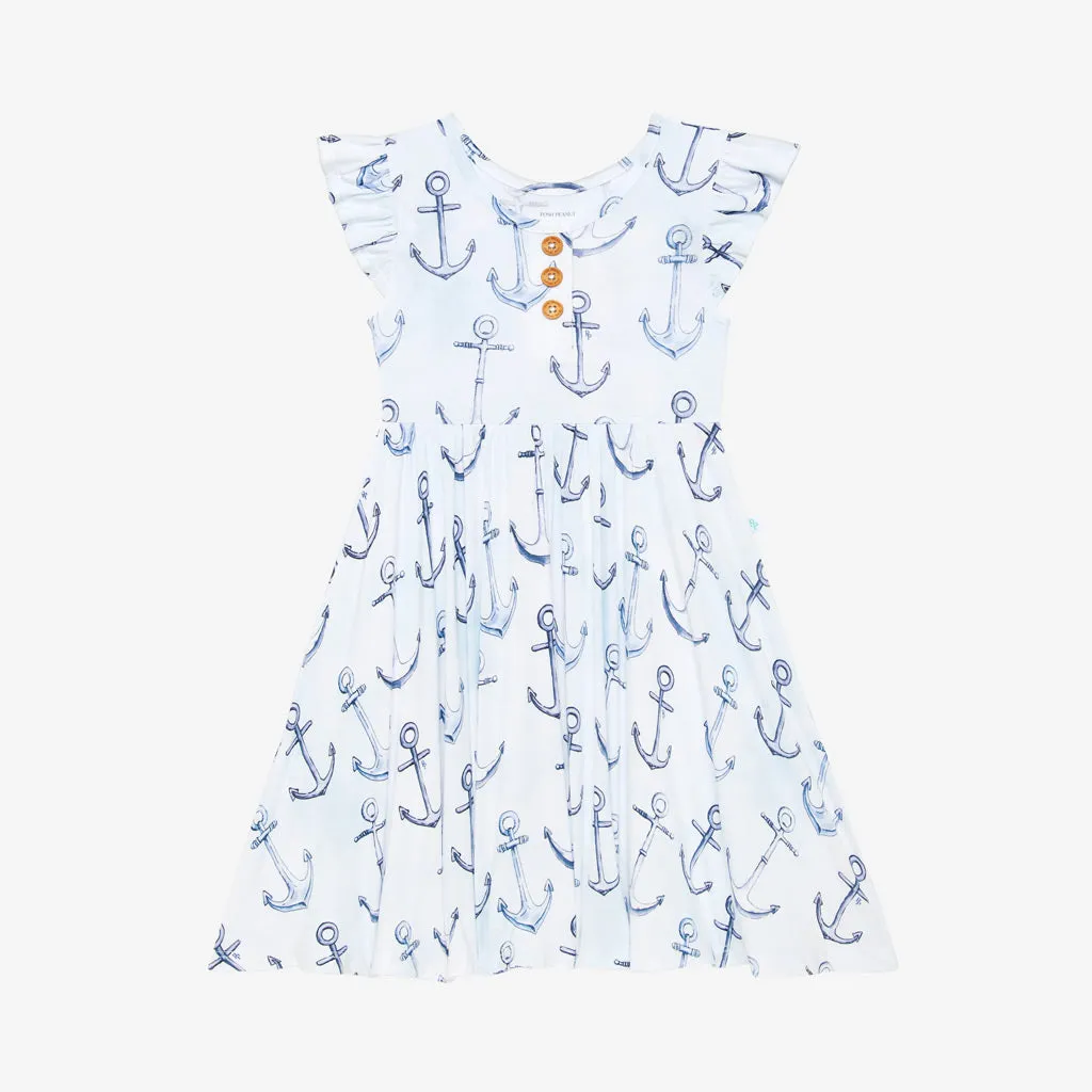 Posh Peanut Anchors Away Ruffled Capsleeve Henley Twirl Dress