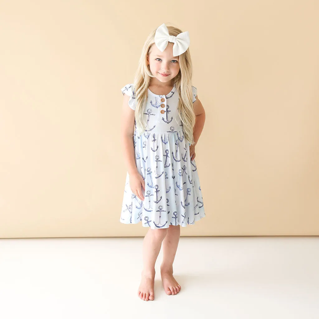 Posh Peanut Anchors Away Ruffled Capsleeve Henley Twirl Dress