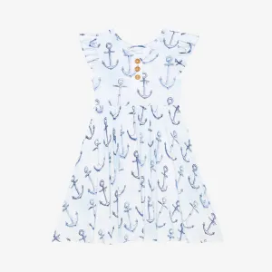 Posh Peanut Anchors Away Ruffled Capsleeve Henley Twirl Dress