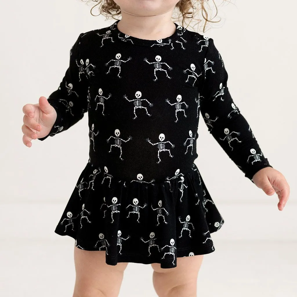Posh Peanut- Dancing Skelly Long Sleeve Basic Twirl Skirt Bodysuit
