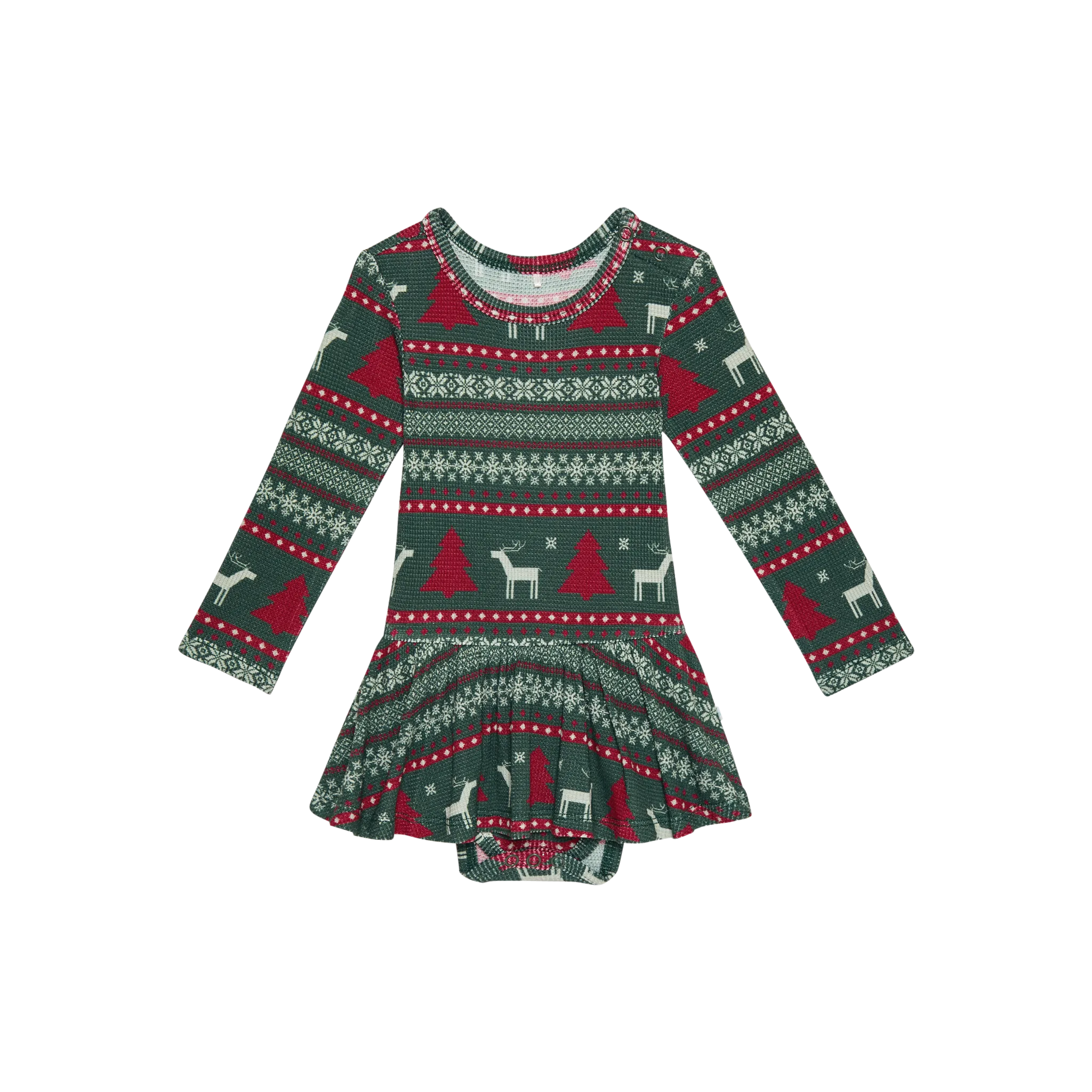 Posh Peanut Holiday Fair Isle Long Sleeve Basic Twirl Skirt Bodysuit