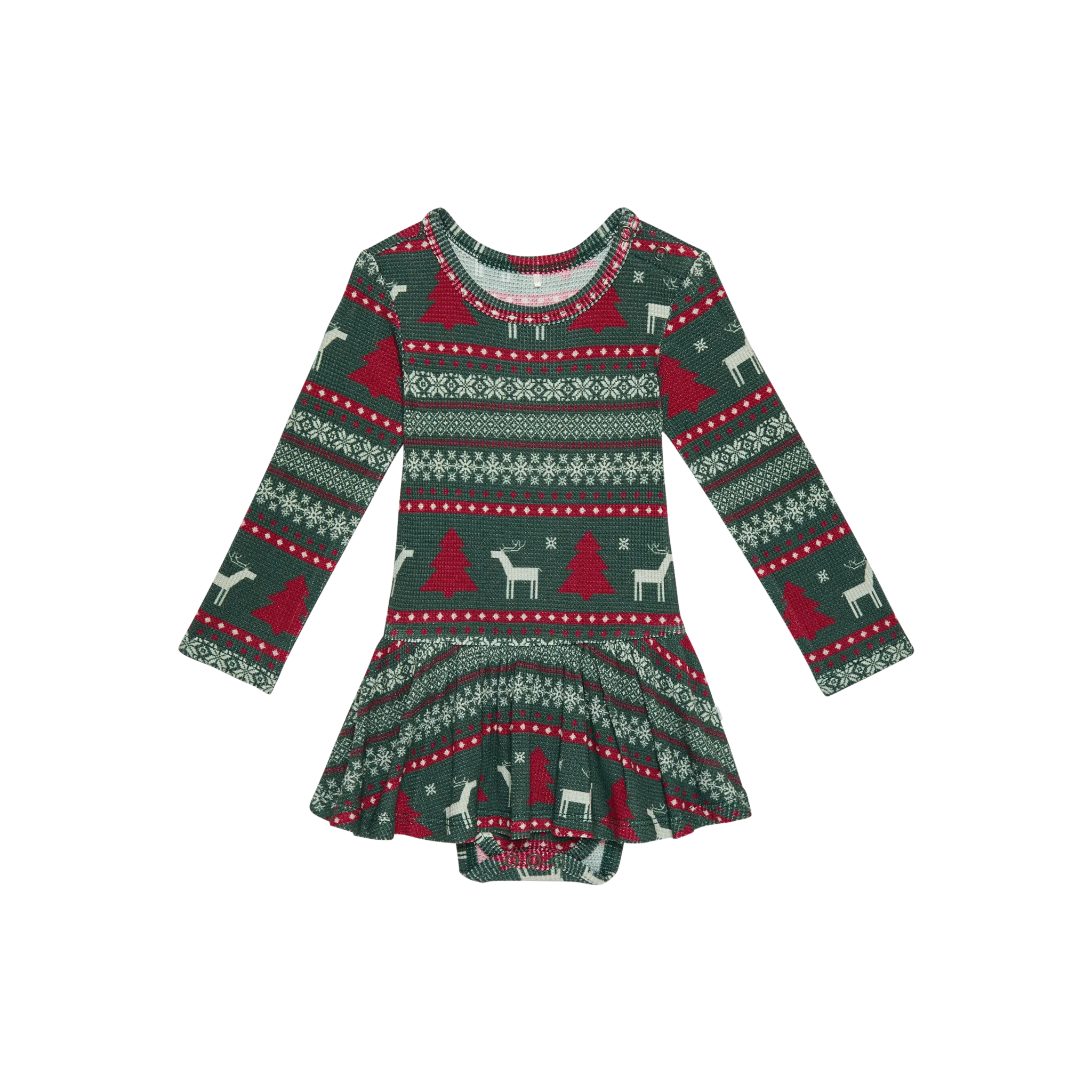 Posh Peanut Holiday Fair Isle Long Sleeve Basic Twirl Skirt Bodysuit