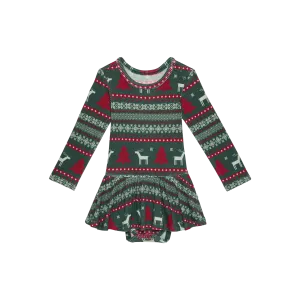 Posh Peanut Holiday Fair Isle Long Sleeve Basic Twirl Skirt Bodysuit