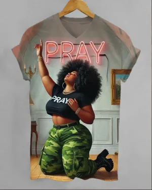 Pray Jesus Amen Unisex V-neck Short Sleeve Tshirt