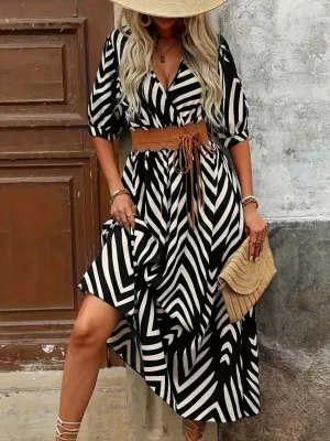 Printed Surplice Half Sleeve Midi Dress
