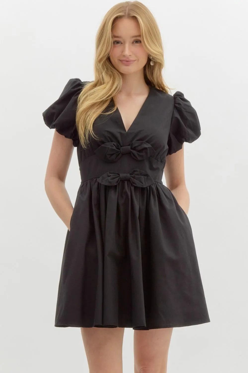 Puff bubble sleeve fit-and-flare mini dr
