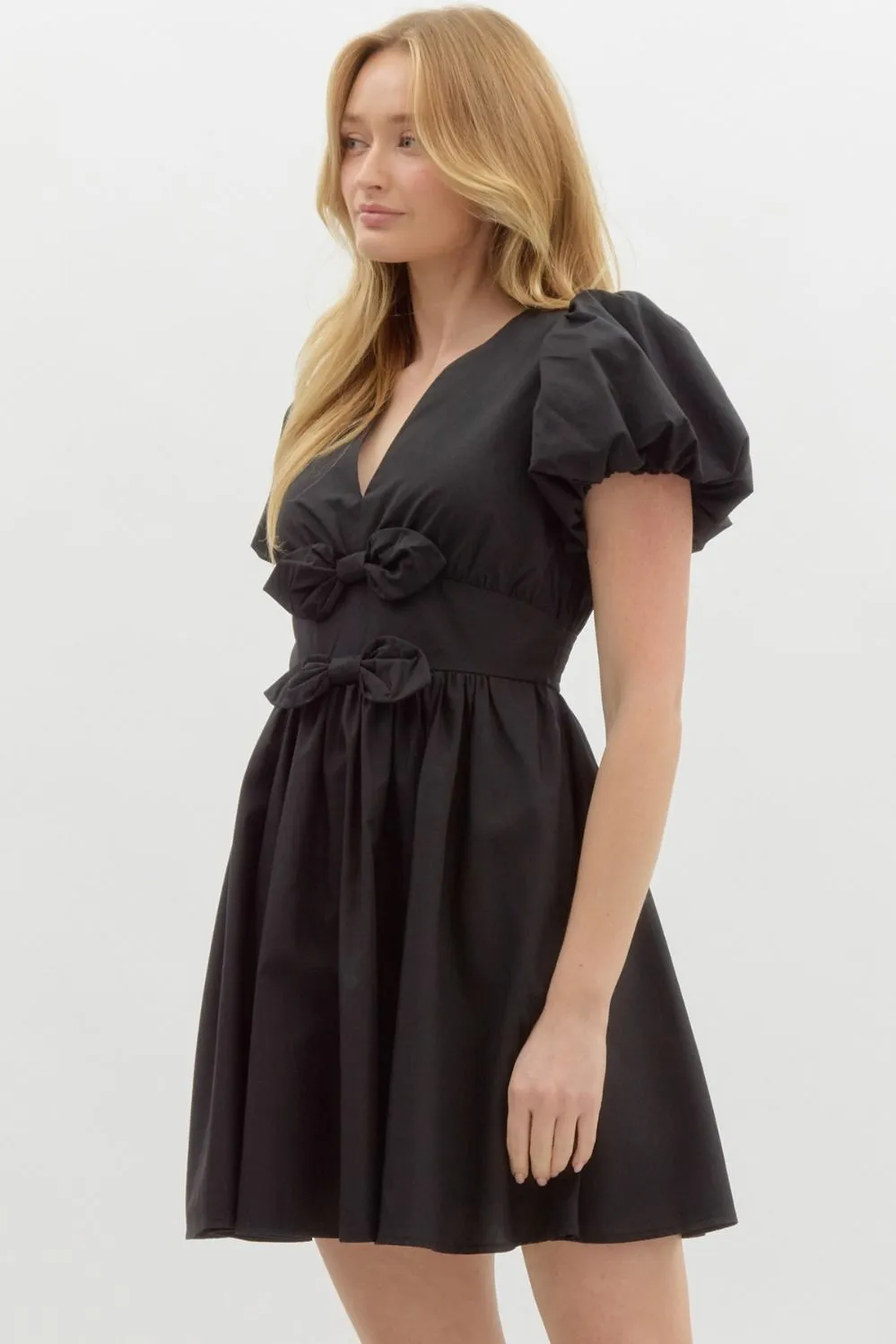 Puff bubble sleeve fit-and-flare mini dr