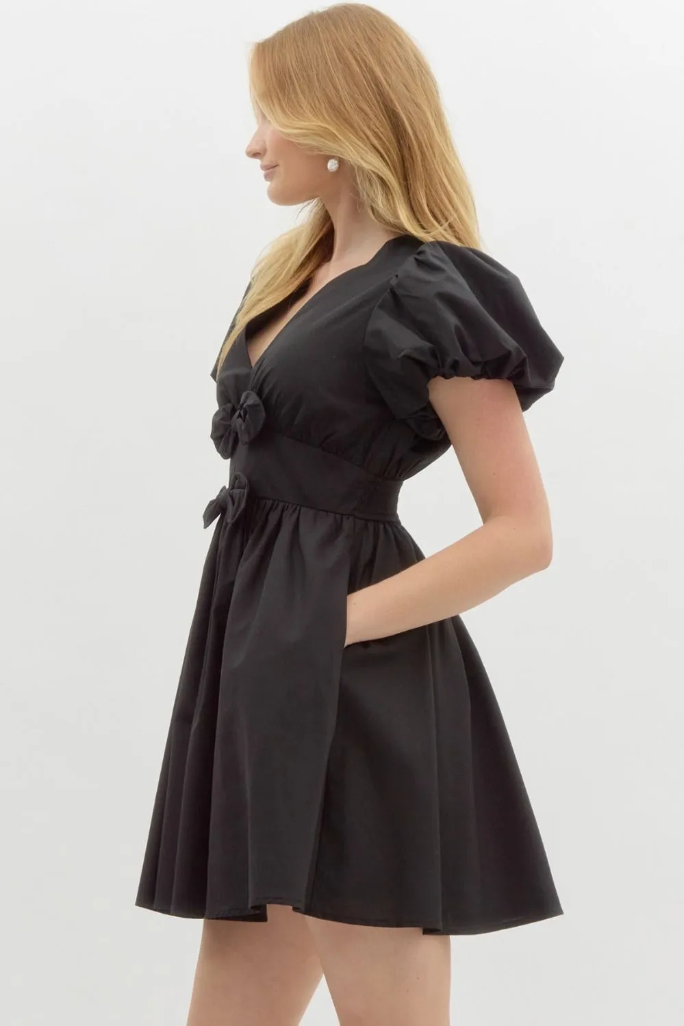 Puff bubble sleeve fit-and-flare mini dr