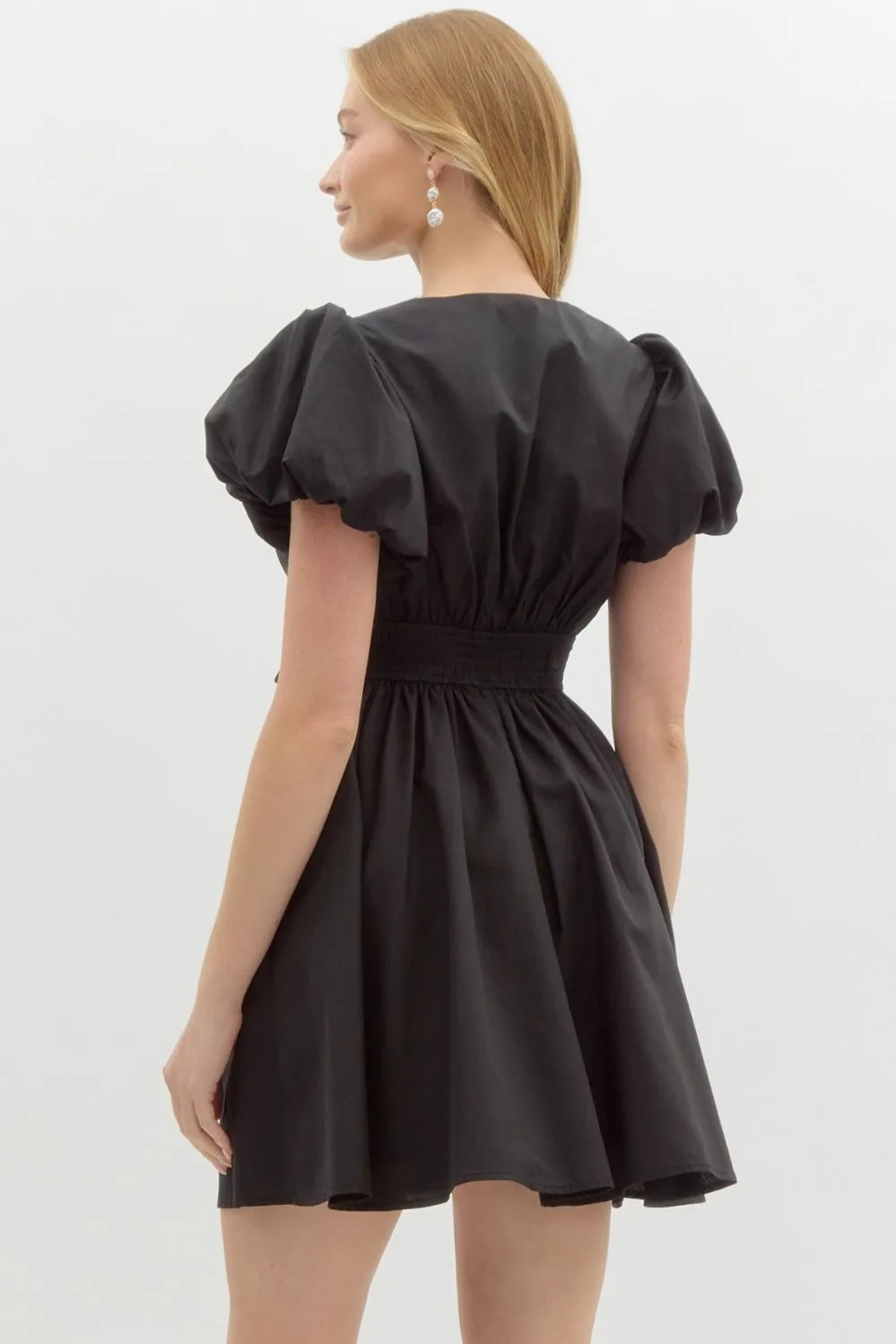 Puff bubble sleeve fit-and-flare mini dr