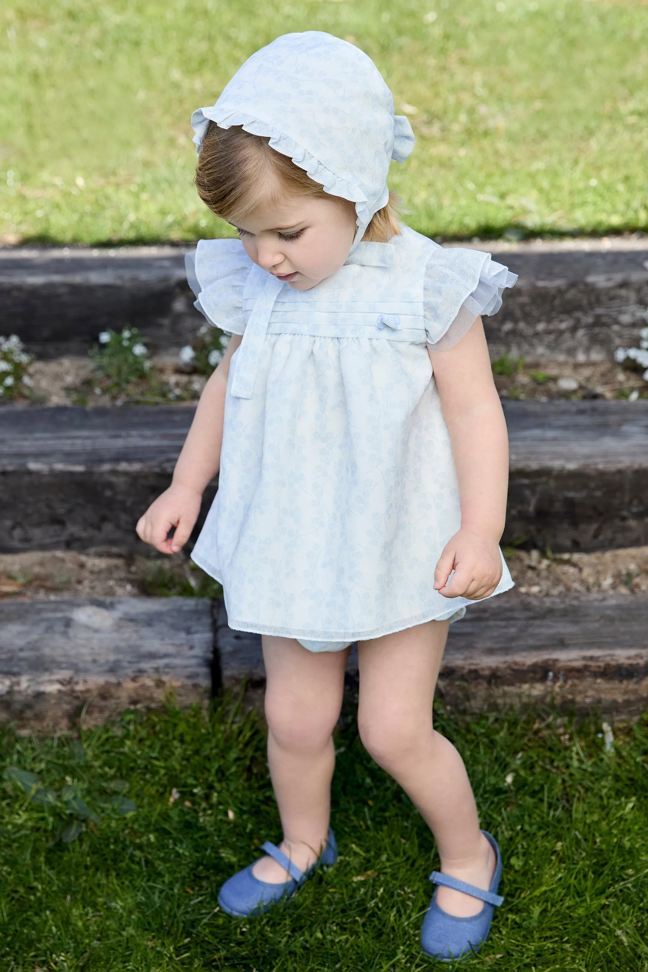 "Alessandra" Pale Blue Floral Tulle Dress & Bloomers