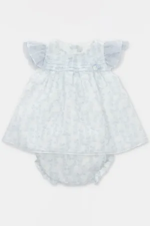 "Alessandra" Pale Blue Floral Tulle Dress & Bloomers
