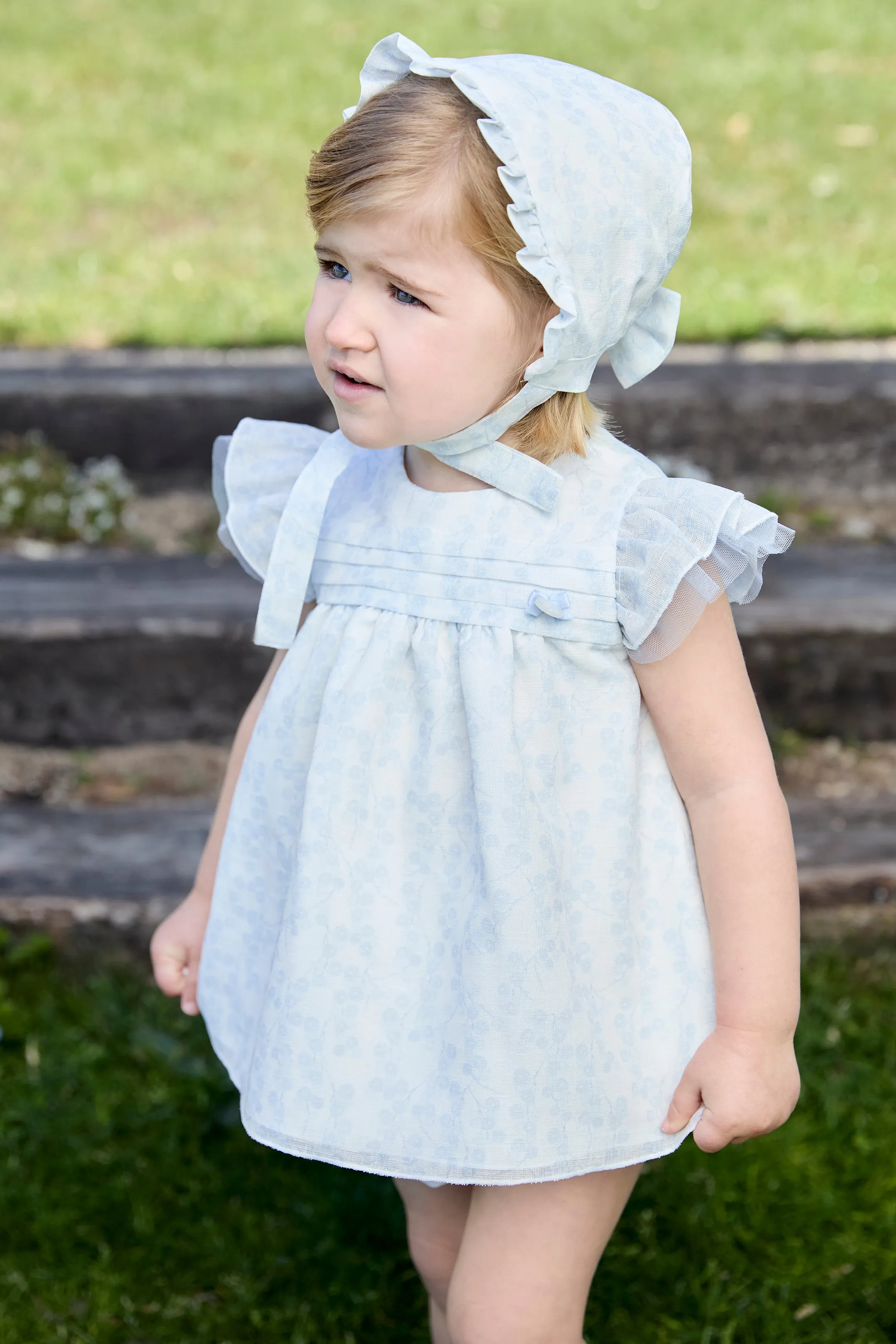 "Alessandra" Pale Blue Floral Tulle Dress & Bloomers