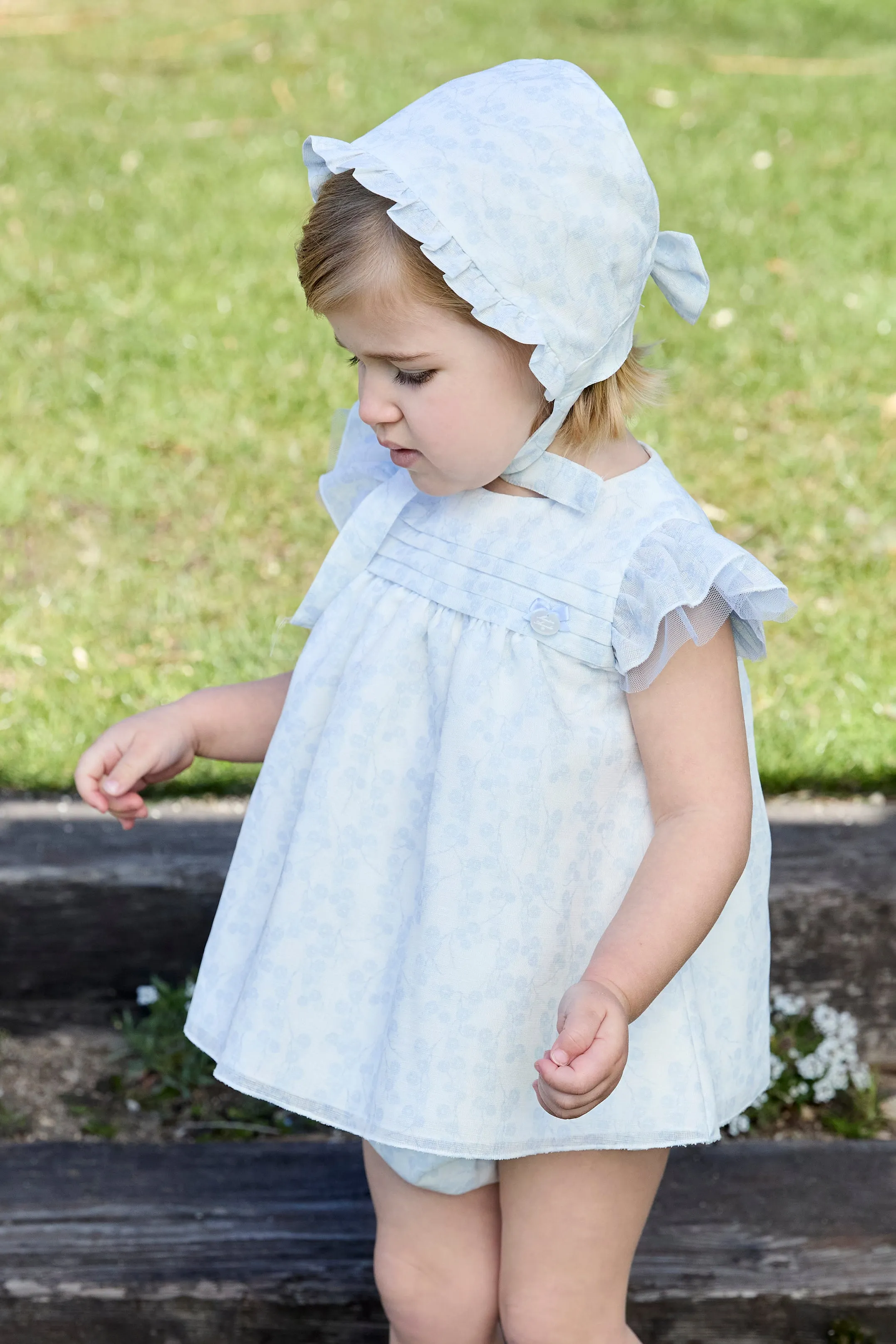 "Alessandra" Pale Blue Floral Tulle Dress & Bloomers