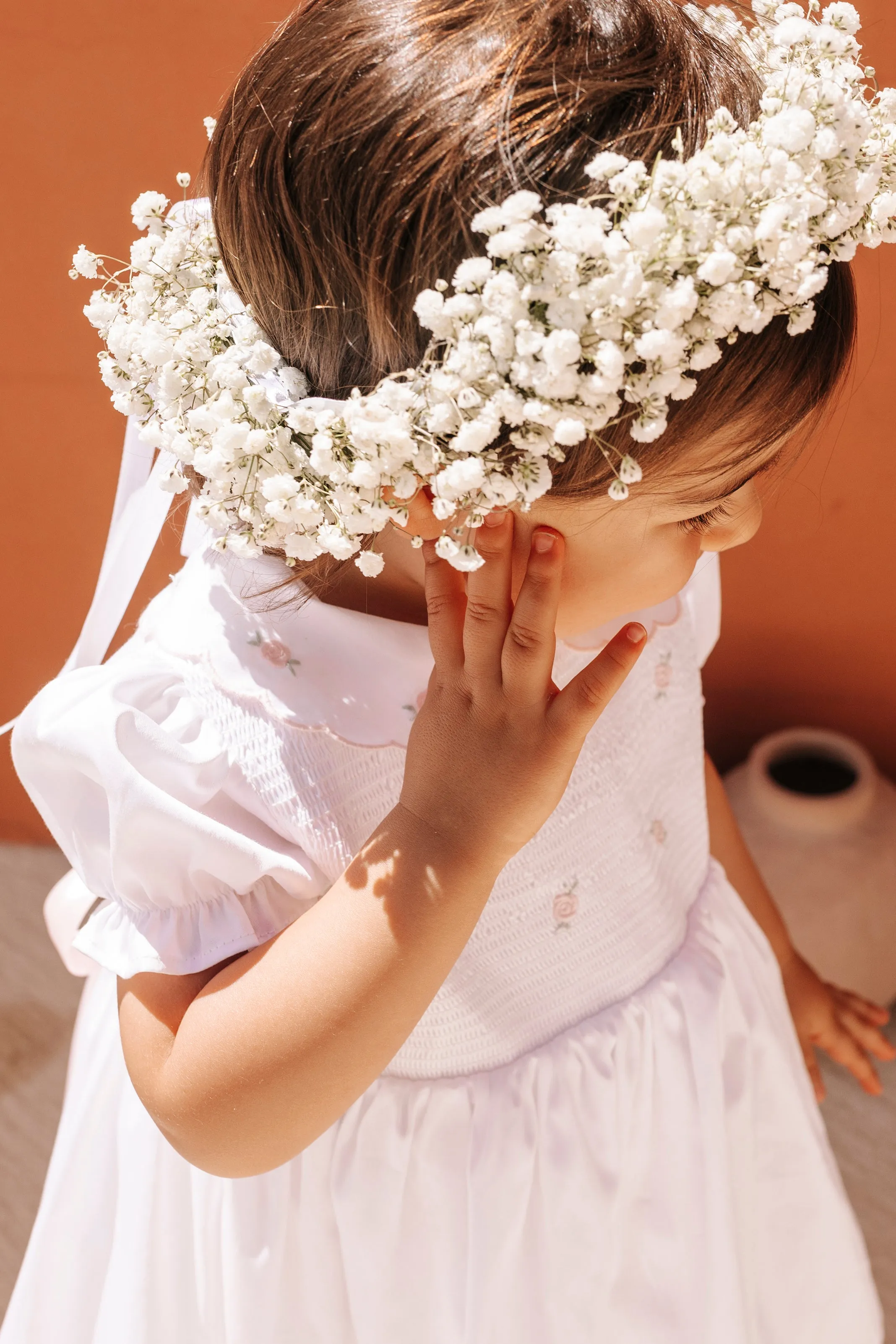 "Cassie" White & Pink Smocked Rose Dress