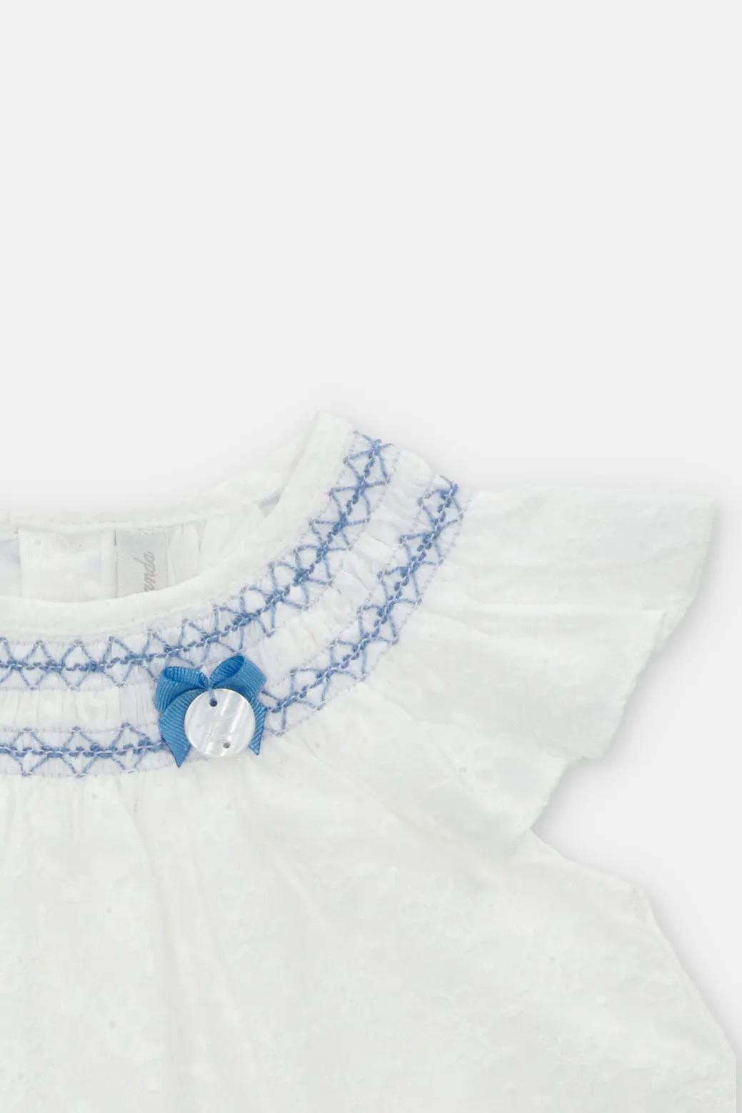 "Fiorella" White Broderie Anglaise Smocked Dress & Bloomers