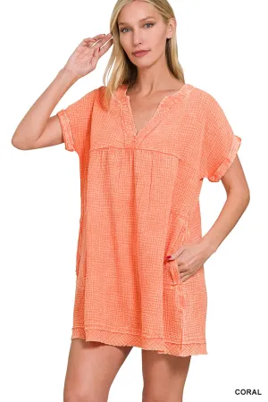 Rosie- V-Neck Washed Gauze Dress