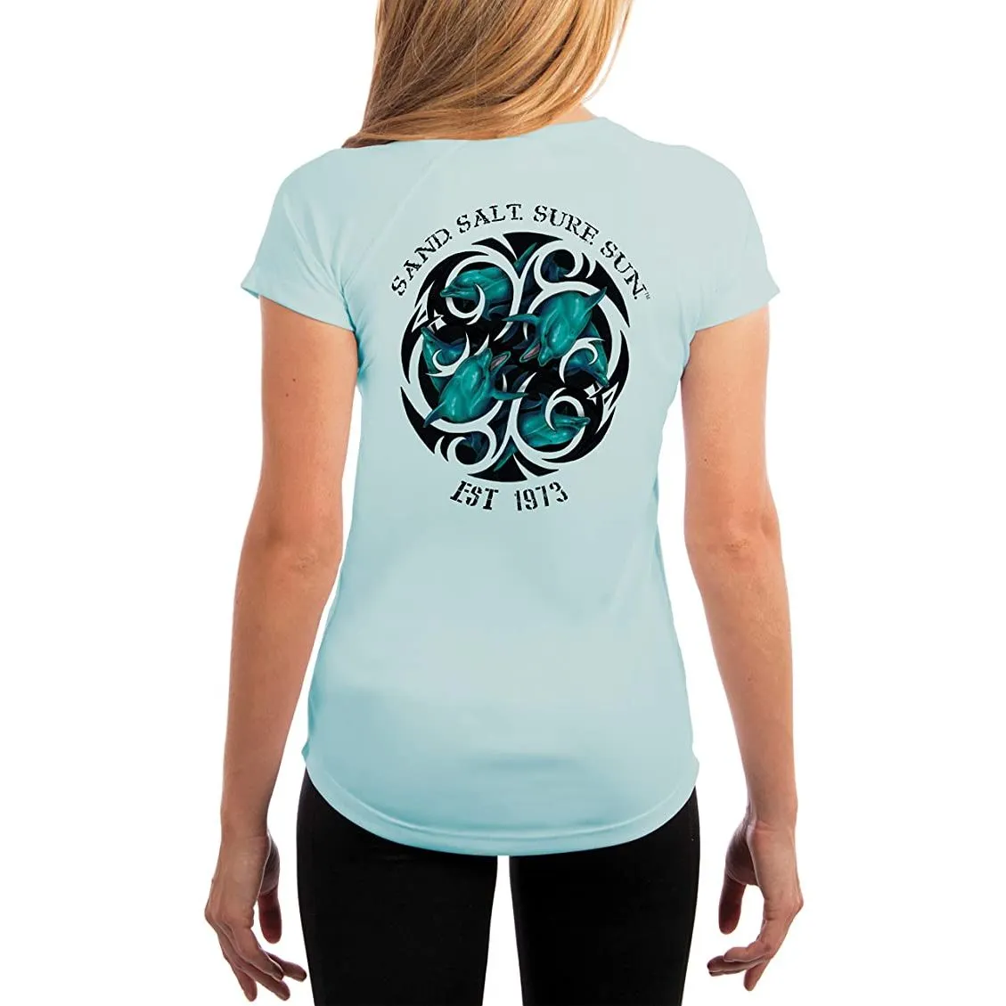 SAND.SALT.SURF.SUN. Dolphin Tribal Women's UPF 50  UV Sun Protection Performance Short Sleeve T-Shirt