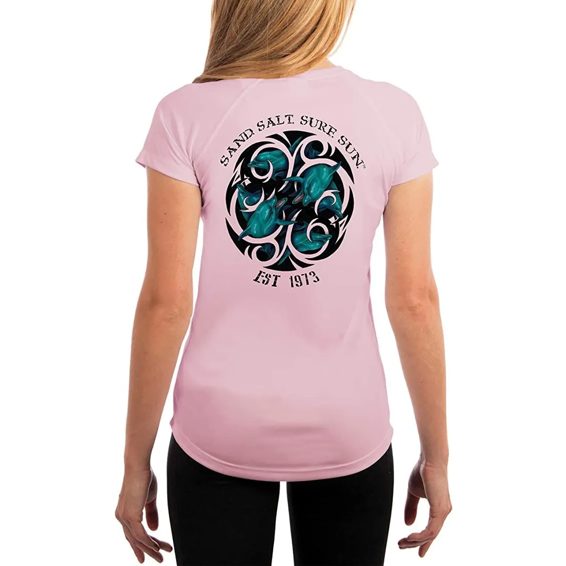 SAND.SALT.SURF.SUN. Dolphin Tribal Women's UPF 50  UV Sun Protection Performance Short Sleeve T-Shirt