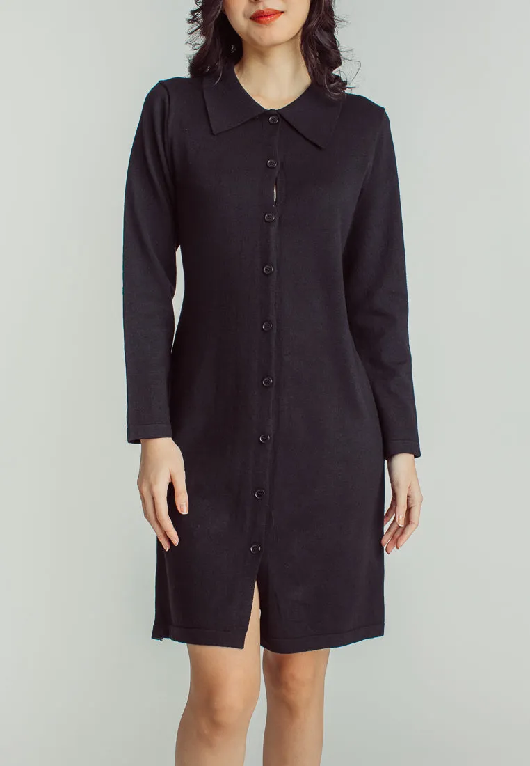 Sandy Black Collar Long Sleeve Buttondown Mini Dress