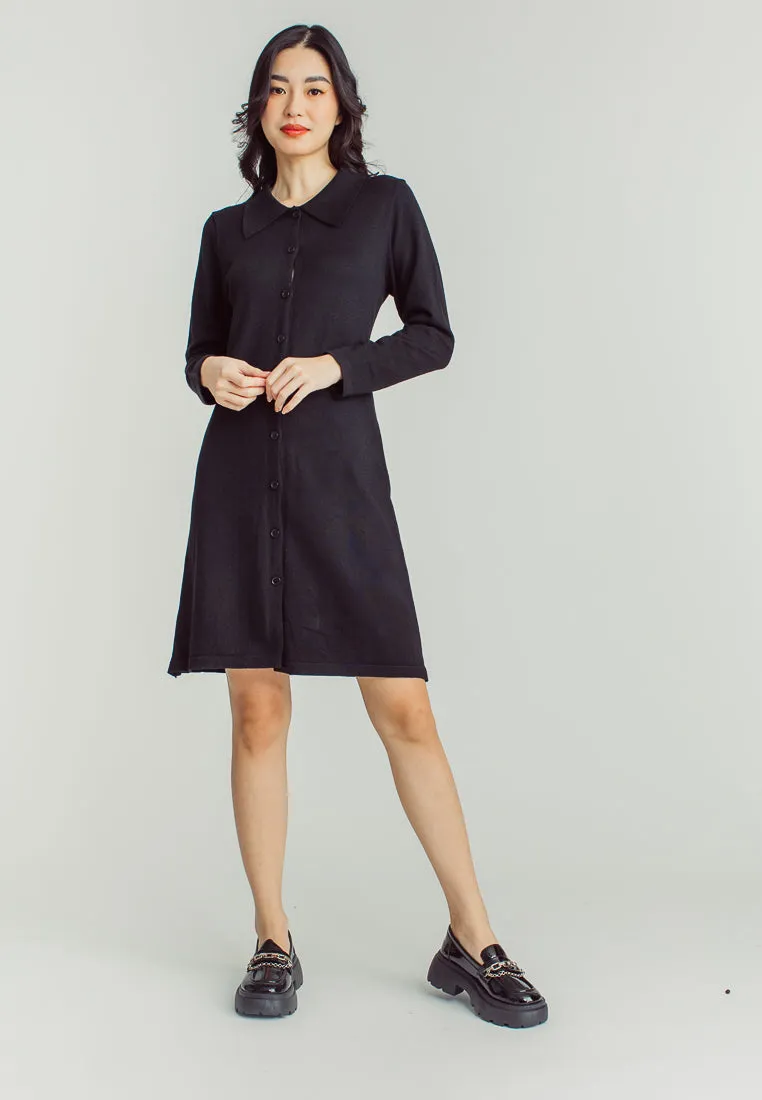 Sandy Black Collar Long Sleeve Buttondown Mini Dress