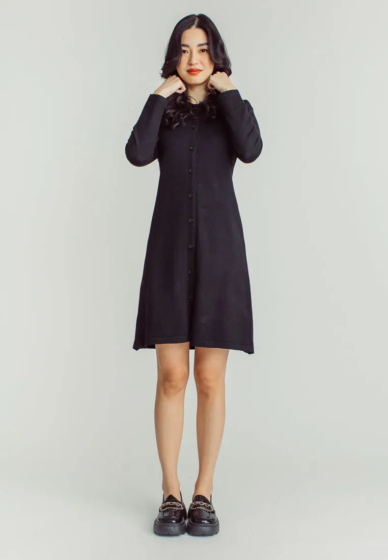 Sandy Black Collar Long Sleeve Buttondown Mini Dress