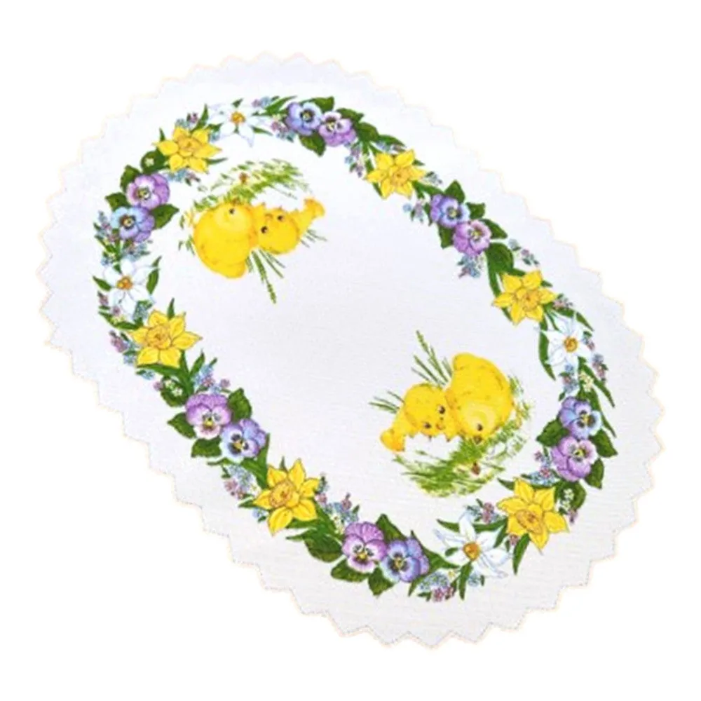 Set of 2 Polish Traditional Oval Easter Doily Basket Cover (Chicks & Spring Flowers)