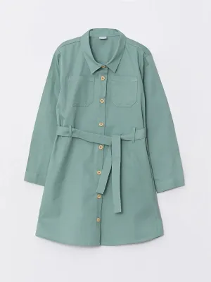 Shirt Collar Basic Long Sleeve Girls Dress