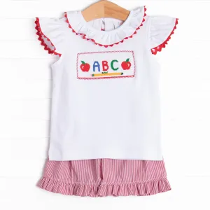 Smarty Pants Smocked Ruffle Short Set, Red