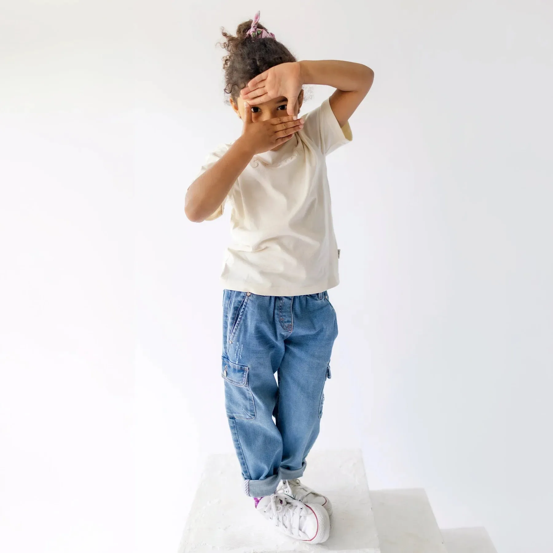 Souris Mini Paperbag Waist Stretch Denim Cargo Pants- Child
