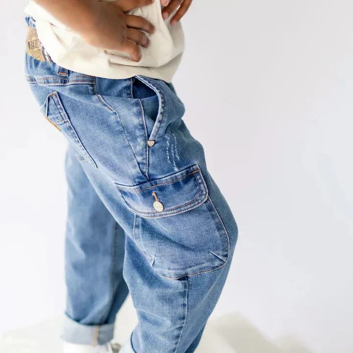 Souris Mini Paperbag Waist Stretch Denim Cargo Pants- Child