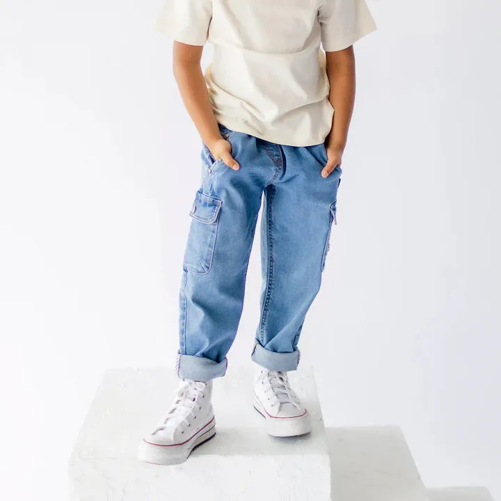 Souris Mini Paperbag Waist Stretch Denim Cargo Pants- Child