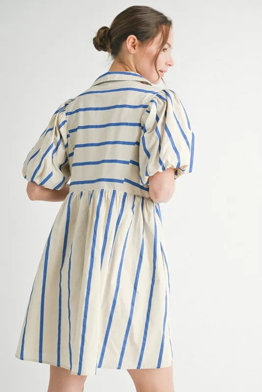 Stripes Print Collared Baby Doll Dress