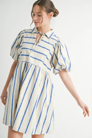 Stripes Print Collared Baby Doll Dress